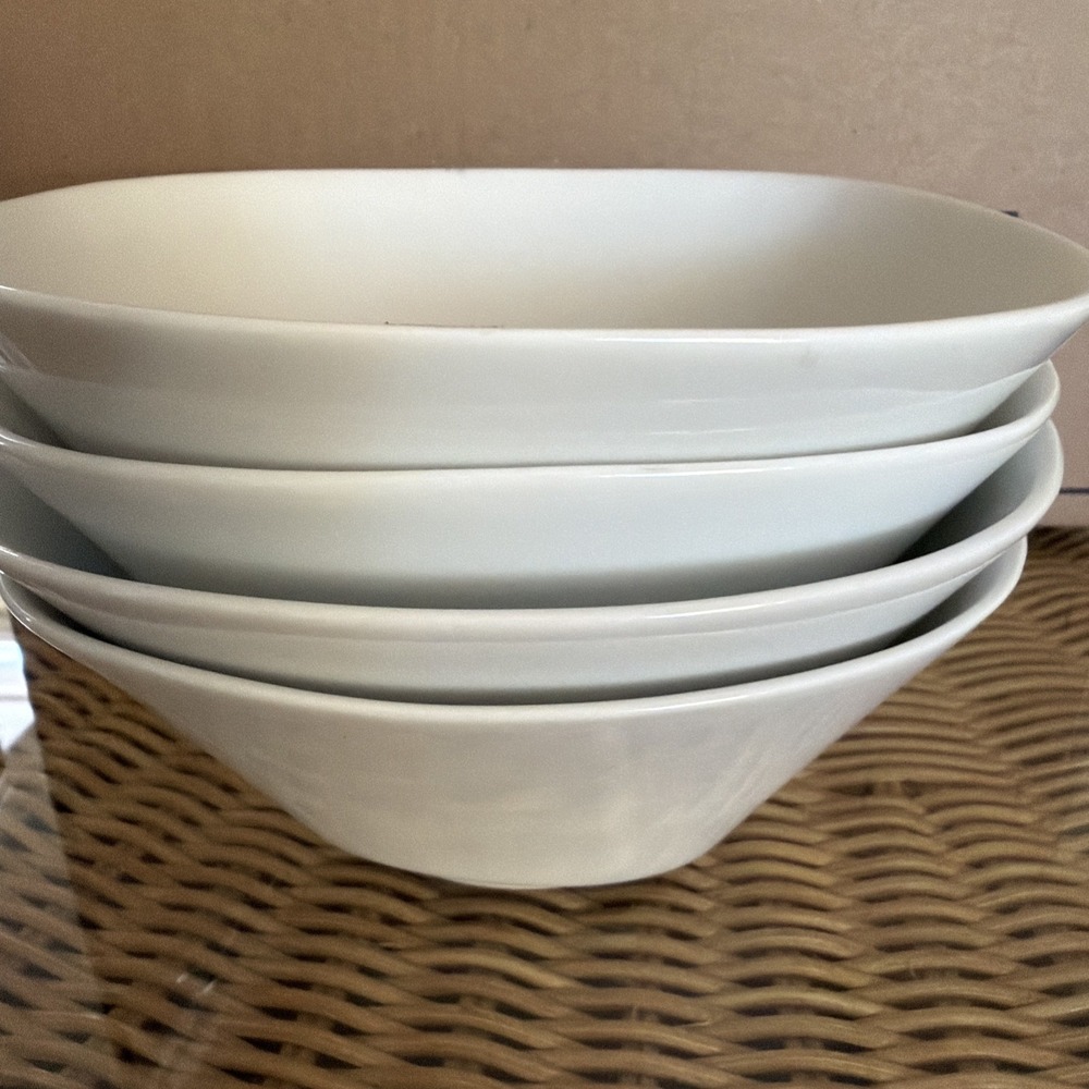 4 Royal Worcester White Neo-Classic Square Bowls 6.5" Cereal Soup